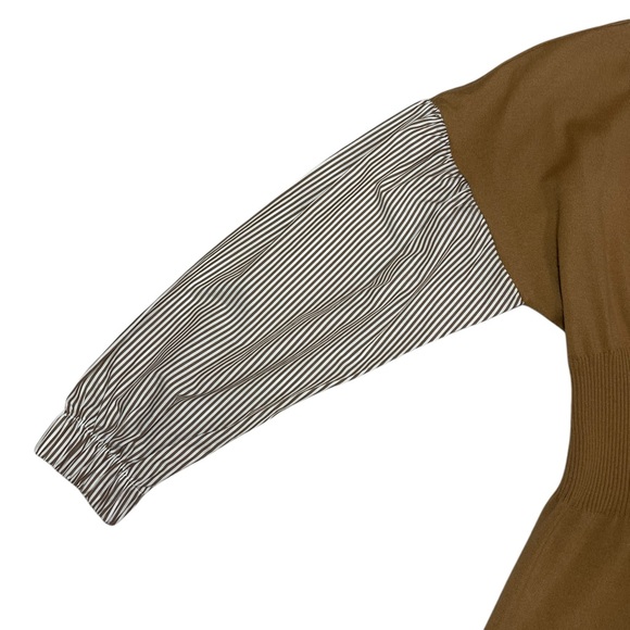 Derek Lam 10 Crosby Sweater Dress Lainey Mixed Media Tan Print Long Sleeve NEW - Picture 13 of 15